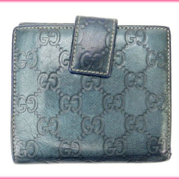 Authentic Gucci Wallet Purse Folding wallet Guccissima Navy Woman  Used - Picture 2 of 5